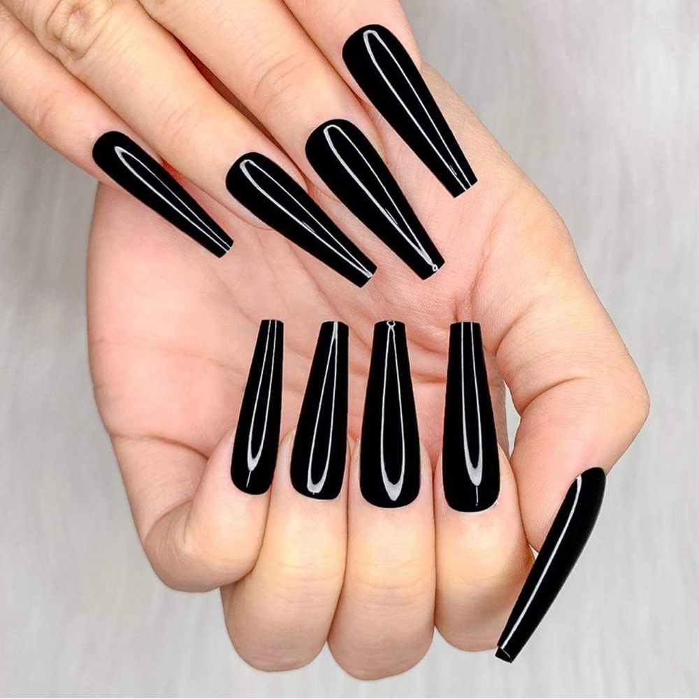 Long Black Glossy Coffin Press-On Nails
